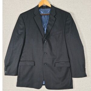 Franco Tassi Gary Michaels Mens 44L Pinstripe Wool Blazer 3 Button Jacket Gray